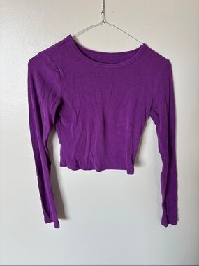 Purple Long-Sleeve Ribbed Crop Top